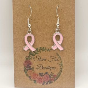 COPY - .925 Sterling Silver Hook Wire Earrings with Breast Cancer Ribbon Novelt…